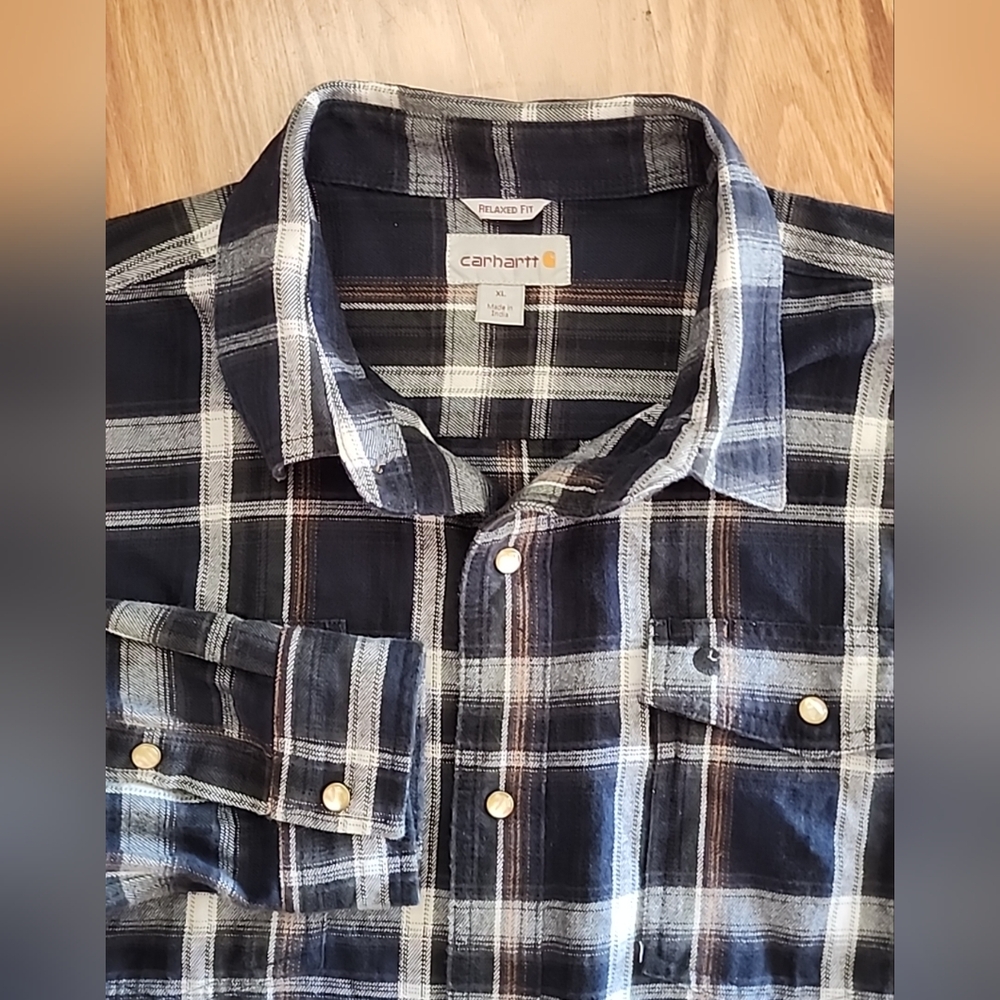 Carhartt relaxed fit‎ flannel pearl snap up shirt xl